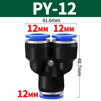 Pneumatic Push-to-Connect Fittings Kit Y W Shaped Air Water Oil Hose Connectors for Nylon Polyurethane Tubing