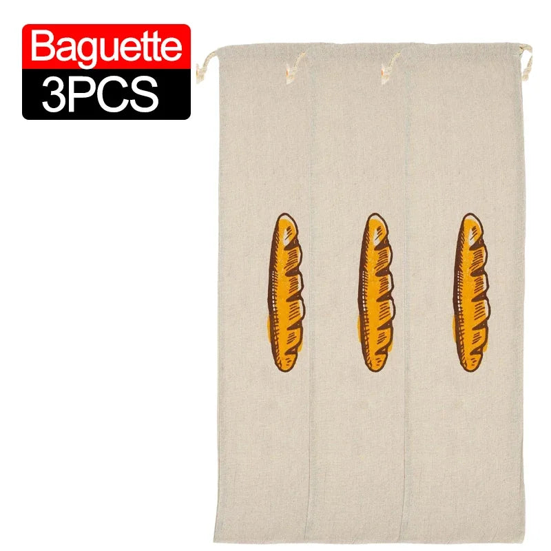 Linen Bread Bags Large Capacity Drawstring Loaf Storage Bags Washable Reusable 3/1Pcs for Pastries Baguette Organizer