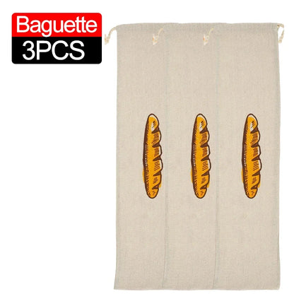 Linen Bread Bags Large Capacity Drawstring Loaf Storage Bags Washable Reusable 3/1Pcs for Pastries Baguette Organizer
