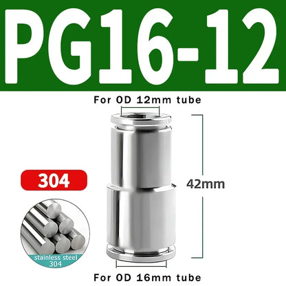 304 Stainless Steel Pneumatic Quick Connect Fitting PG PU 4/6/8/10mm Air Compressor Gas Pipe Hydraulic Plug-In