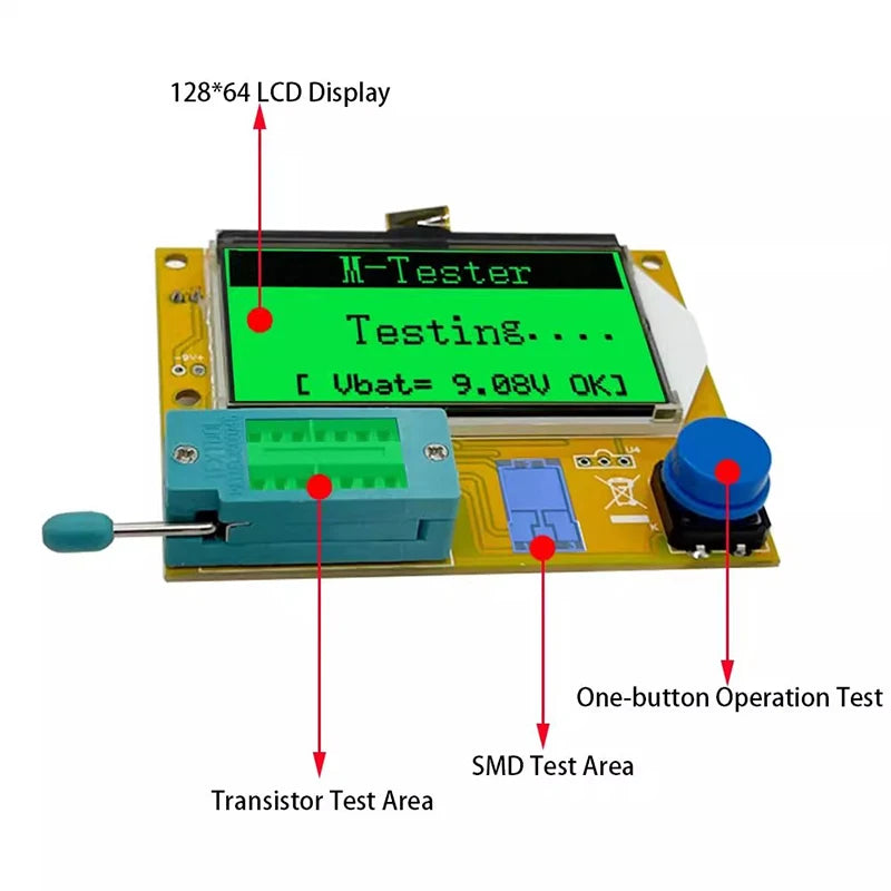LCR-T4 Transistor Tester Meter ESR Diode Triode Capacitance MOS PNP LCD Display