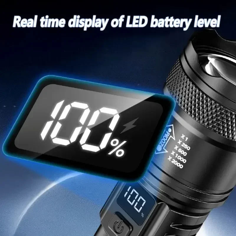 Ultra Bright LED Flashlight Battery Display Rechargeable Zoom Torch