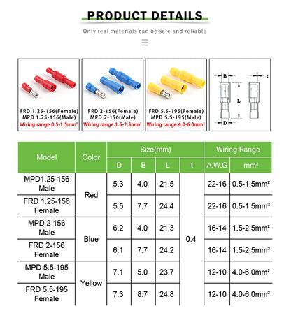 50PCS 25Set MPD FRD PVC Bullet Shaped Female Male Butt Insulating Terminal Electrical Audio Wire Crimp Connector