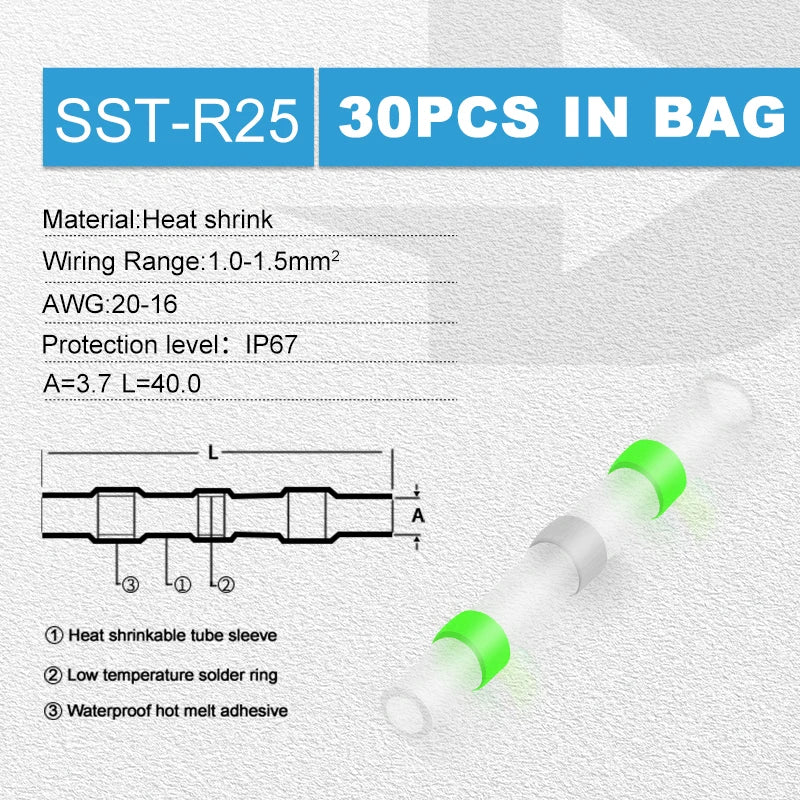 30pcs Heat Shrink Tube Solder Ring Terminal Insulation Waterproof Wiring Terminal Wire Docking Quick Terminal