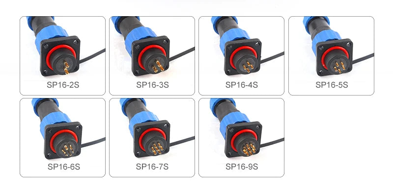 SP16 Square Waterproof Connector Plug Socket 2-9 Pin IP68 Aviation Male Female Electrical Wire Cable Connector