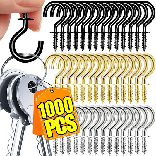 1000/50Pcs Mini Screw Hook Multifunctional Wall MountIron Screw-in Hanging Plants Holder Ceiling Hooks Cabinet Keys Cup Hanger