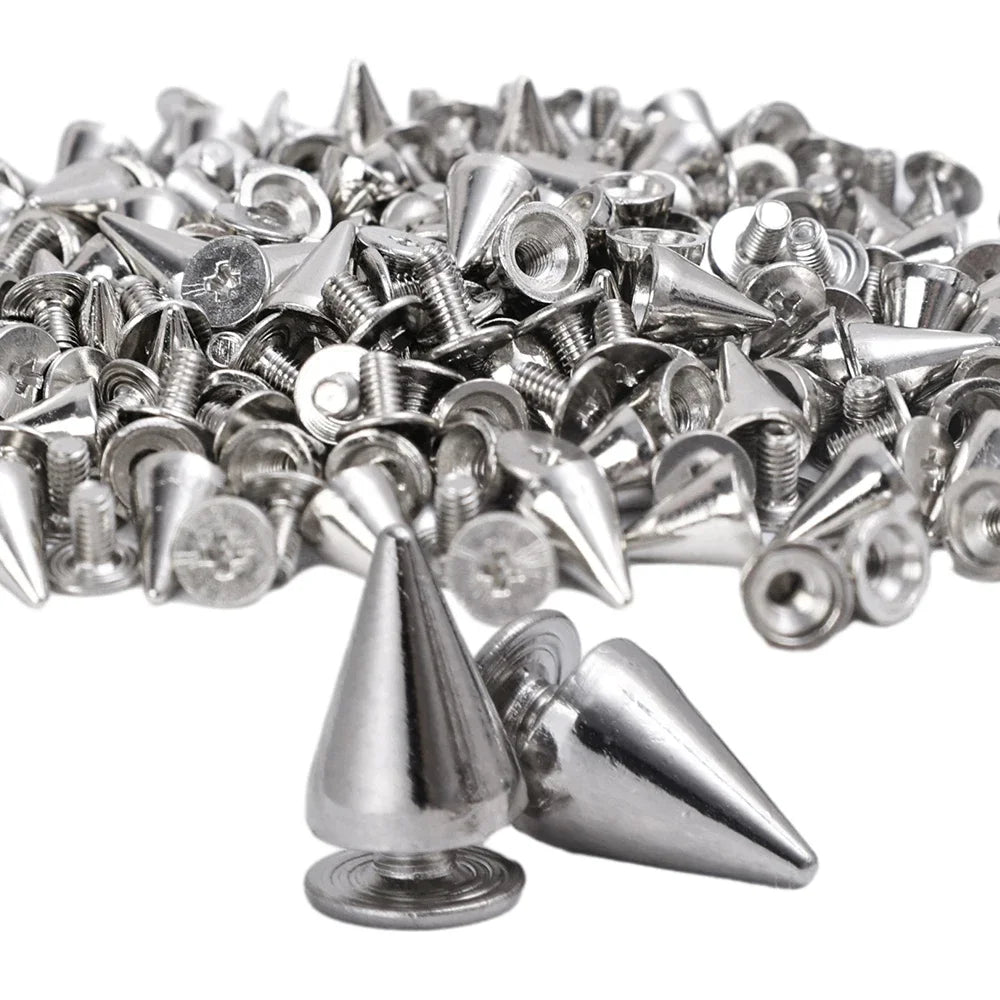 Punk Rivet Cone Spikes Screwback Studs — Silver Metal Rivets for Clothes Bag Shoe Leather Belt DIY Handcraft 10–100pcs