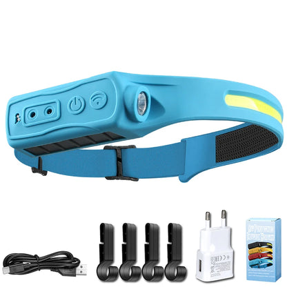LED Sensor Headlamp Rechargeable Head Torch 5 Mode for Outdoor