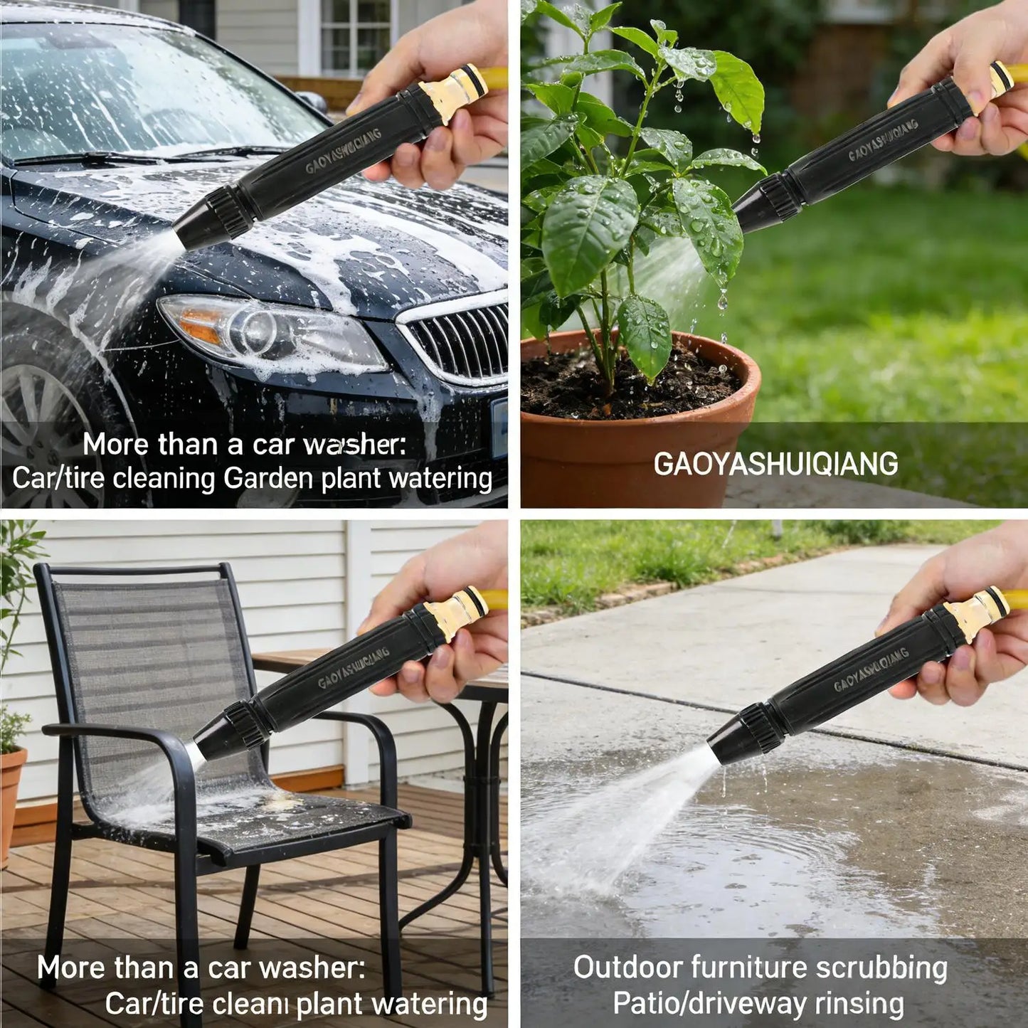 High Pressure Car Wash Water Gun Nozzle Adjustable Jet Garden Hose Sprayer Cleaning Tool with Clamps for Auto Vehicle Care Kit