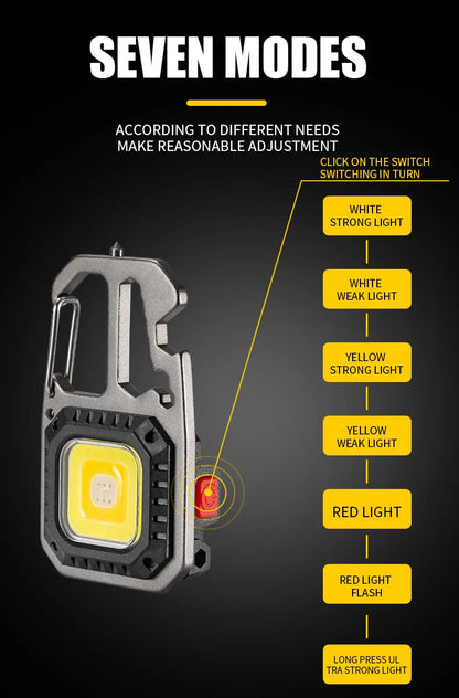 Mini Multifunctional Keychain LED Flashlight USB Rechargeable Portable Flashlight Outdoor Camping Torch Emergency Lantern 500Mah