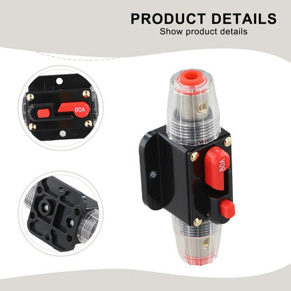 12V-24V DC Auto Inline Fuse Breaker Battery Safety Audio System Protection Overload Protection Device Temperature Resistance
