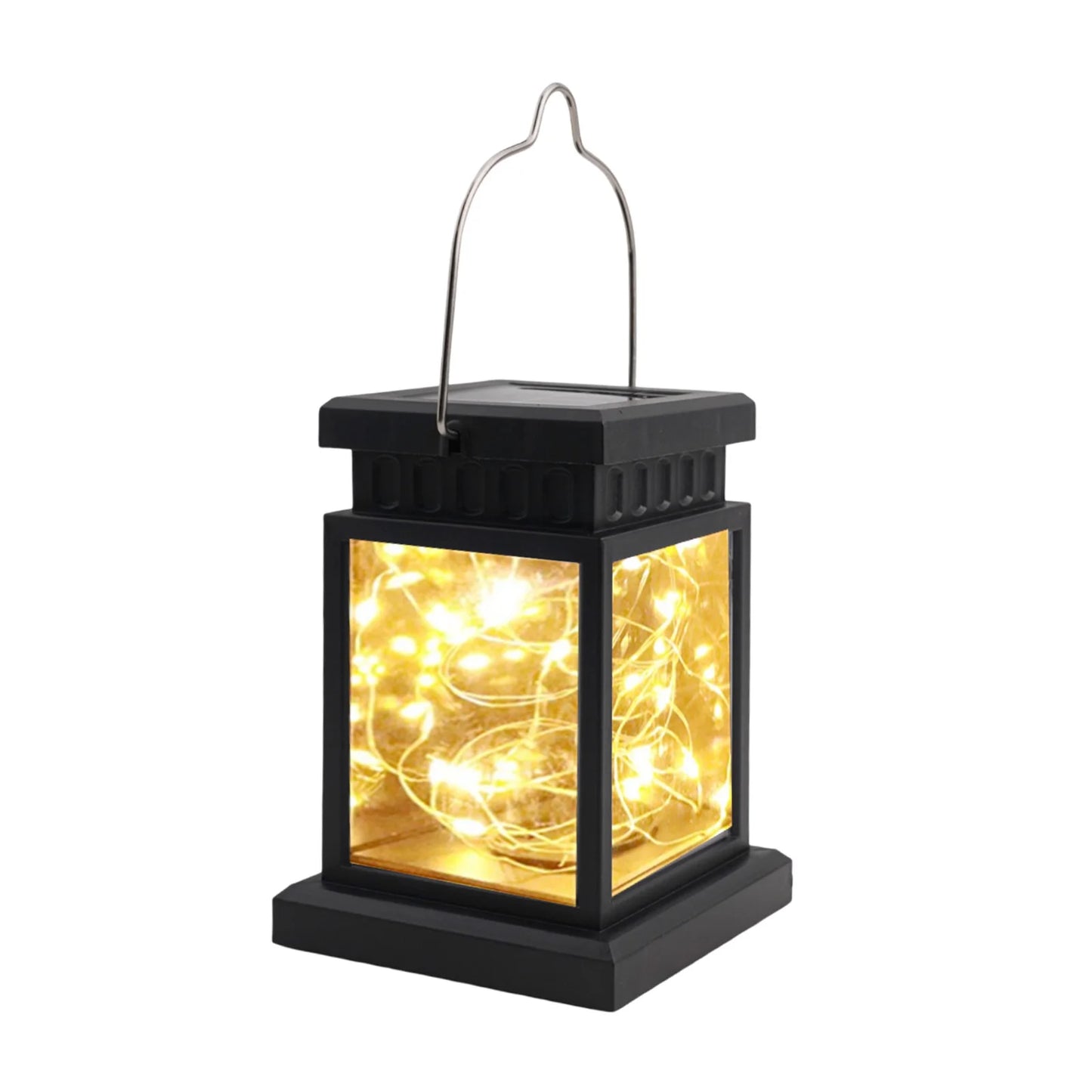 1pc LED Lantern Lamp Outdoor Garden Warm Light Waterproof Solar Powered Golden Copper Wire Hanging Lightweight