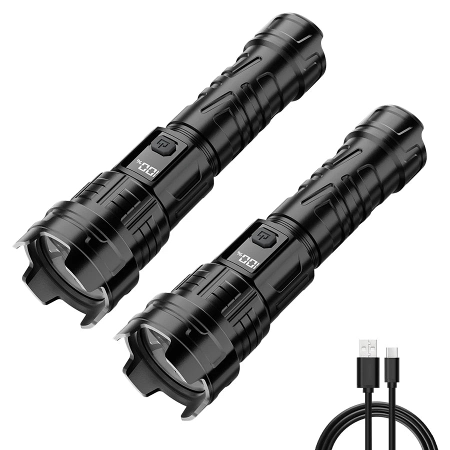Super Bright LED Flashlight USB Rechargeable Zoom Torch 18650 Battery