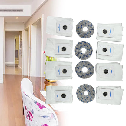 Set of 8 Dust Bags and 4 Wiping Cloths for Deebot For T20 For Omni X1 For Omni 8 Robot Vacuum Cleaner Protective Accessories