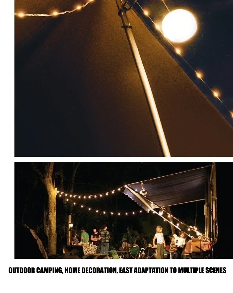 Camping String Lights Rechargeable LED Flashlight Hook lamp 4 in 1 Design 10m RGB Atmosphere Light Outdoor Waterproof Tent Light