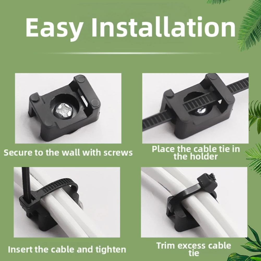 100PCS Cable Ties Base HC-2 M6 Cable Zip Ties Base Mount Screw Fixing Wire Holder Organizer 6.35mm Screw Hole Diameter
