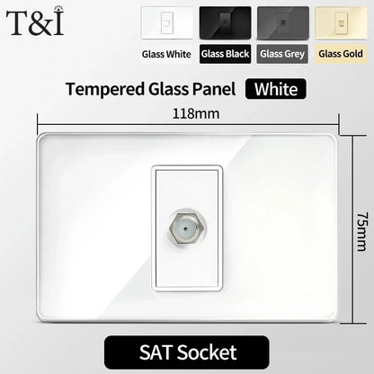 118x75mm Tempered Glass US Thai Socket Dual USB-C Ports 2 AC Outlets 110V Scratch-Resistant Panel