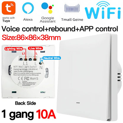 Tuya ZigBee Smart Light Switch No Neutral Wire 1/2/3 Gang Wall Touch Switch Works with Alexa Google Home