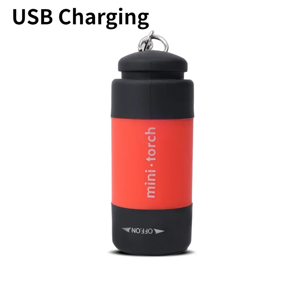 LED Mini Torch Light USB Charging Waterproof Flashlight Outdoor Emergency Lights Keychain Lamp Hiking Camping Portable Lighting