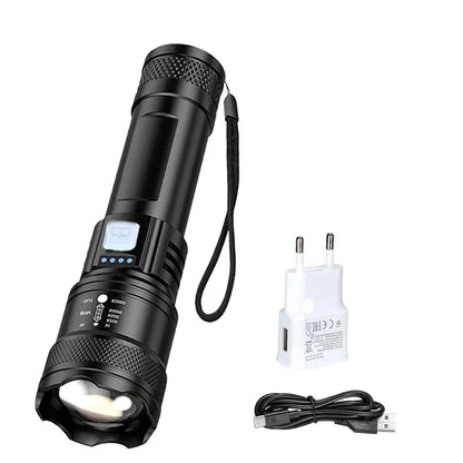 Strong Light LED Flashlight Portable Rechargeable Torch Telescopic Zoom Light Safety Light for Outdoor Camping Fishing Working