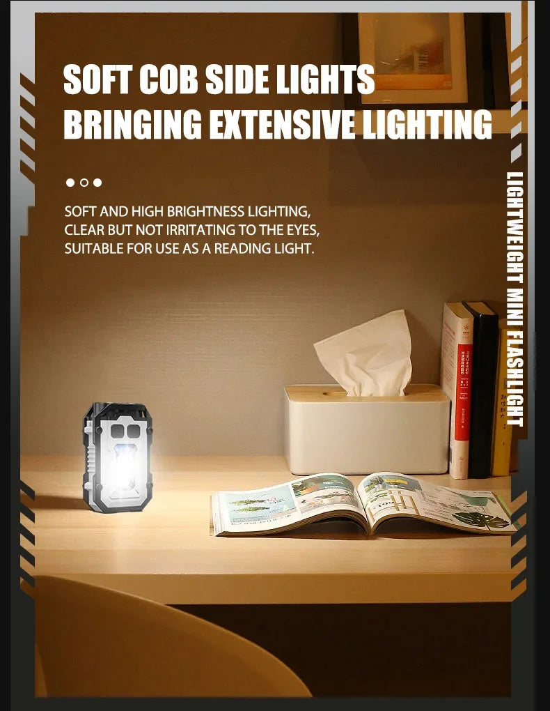 Powerful Pocket Torch Light Rechargeable Super Bright LED Multifunctional Linterna Magnetic COB LED EDC Mini Keychain Flashlight
