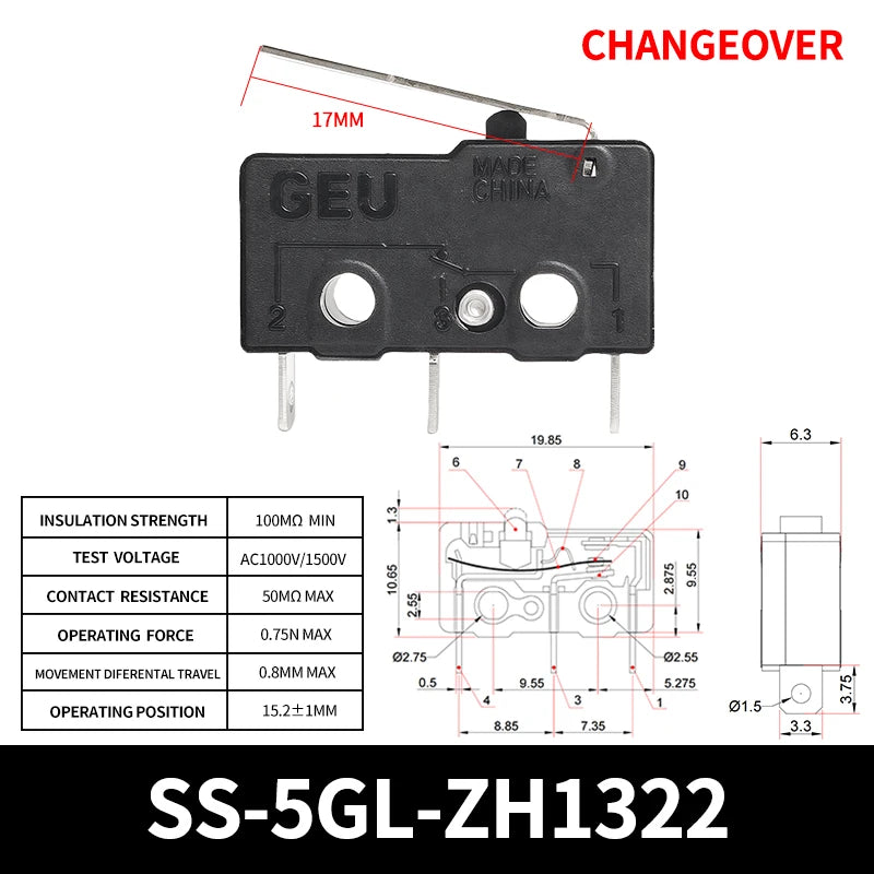 10/50/100Pcs Micro Limit Switch SPDT Snap Action, 5A 250V Mini Switch for Home Appliance, Control Circuit, DIY Projects