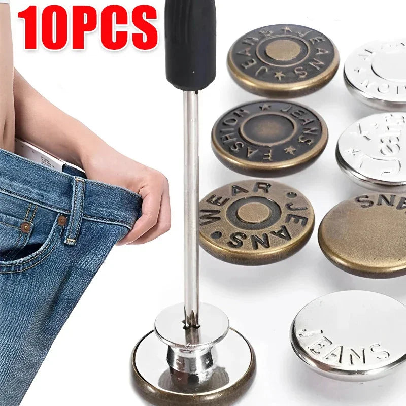 Jeans Buttons Replacement Kit — 17mm No-Sew Nailless Removable Metal Button Repair Set 10pcs