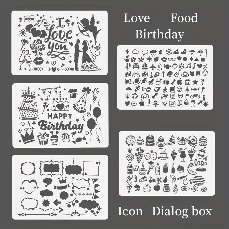 A4 5pcs/set  DIY Painting Template Wall Stencil Airbrush Scrapbook Coloring Embossing Album Diary Christmas Drawing Copy Templat