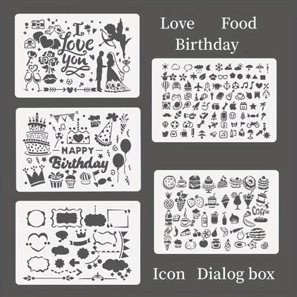 A4 5pcs/set  DIY Painting Template Wall Stencil Airbrush Scrapbook Coloring Embossing Album Diary Christmas Drawing Copy Templat