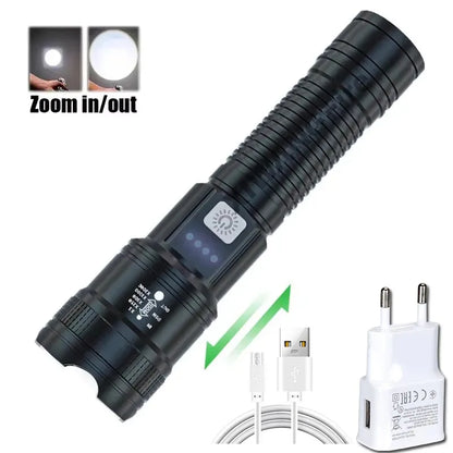 Telescopic Zoom Flashlight Rechargeable Torch Smart Display