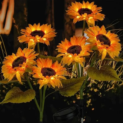 Solar Powered Sunflower Simulation LED Lights 1/3 Heads Garden Yard Lawn Night Landscape Lamp Christmas Decor Flower Light