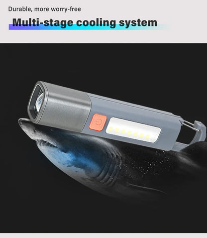 Portable Strong Light LED Zoom Flashlamp Built-in Battery USB Rechargeable with Hook Camping Hanging Lamp COB Side Lamp