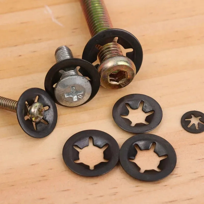Internal Tooth Star Lock Washers Assortment Kit — Push-On Locking Washers Quick Speed Star Nut Locking Clips Fastener