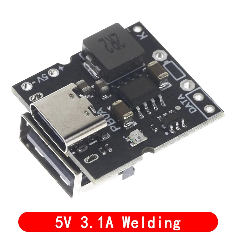 Type-C USB 5V 2A Boost Converter Step-Up Power Module with Lithium Battery Charging and Protection, LED Display