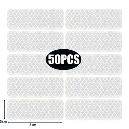 50/10pcs Car Bumper Reflective Stickers Reflective Warning Strip Tape Secure Reflector Stickers Decals Safety Warning 3*8CM