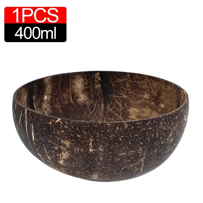 6/1PCS Natural Coconut Bowl Set Wooden Salad Ramen Bowl Coconut Wood Spoon Set Coco Smoothie Kitchen Tableware Coconut Bowl