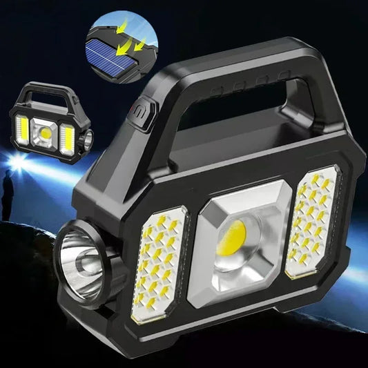 Multifunctional COB Searchlight LED Strong Light Flashlight Solar Charging Waterproof Outdoor Emergency Lighting Work Light
