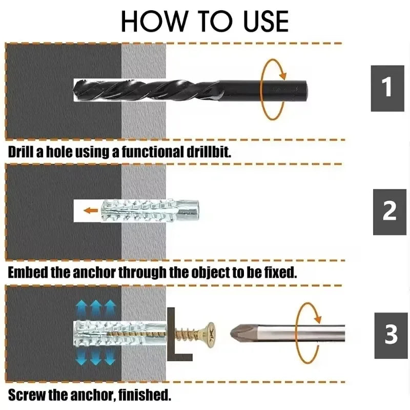 Heavy Duty Steel Wall Anchor with Screws Kit Metal Tube Expansion Self Tapping Screw Drywall Drilling Plug Fastener Bolt Anchors