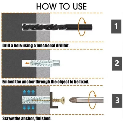 Heavy Duty Steel Wall Anchor with Screws Kit Metal Tube Expansion Self Tapping Screw Drywall Drilling Plug Fastener Bolt Anchors