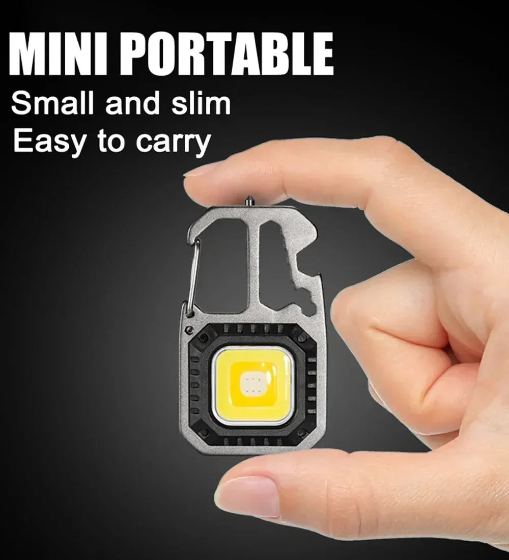 Mini Multifunctional Keychain LED Flashlight USB Rechargeable Portable Flashlight Outdoor Camping Torch Emergency Lantern 500Mah