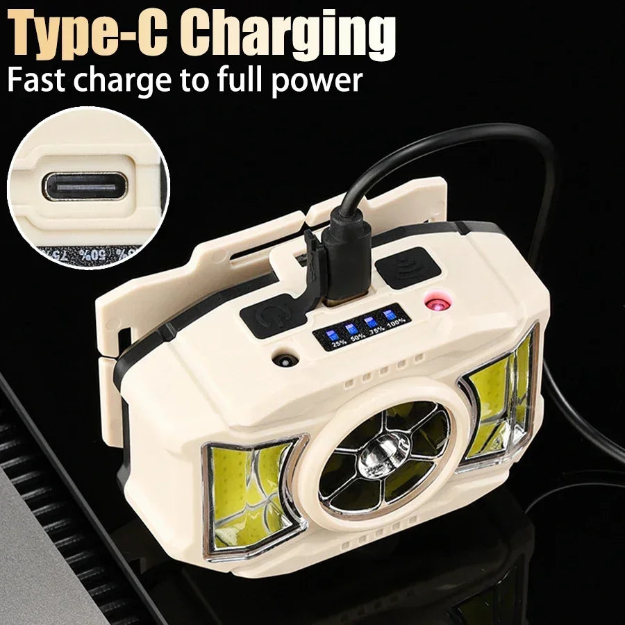 COB LED Induction Headlamp USB Rechargeable 5 Mode 18650 Headlight
