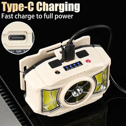 COB LED Induction Headlamp USB Rechargeable 5 Mode 18650 Headlight