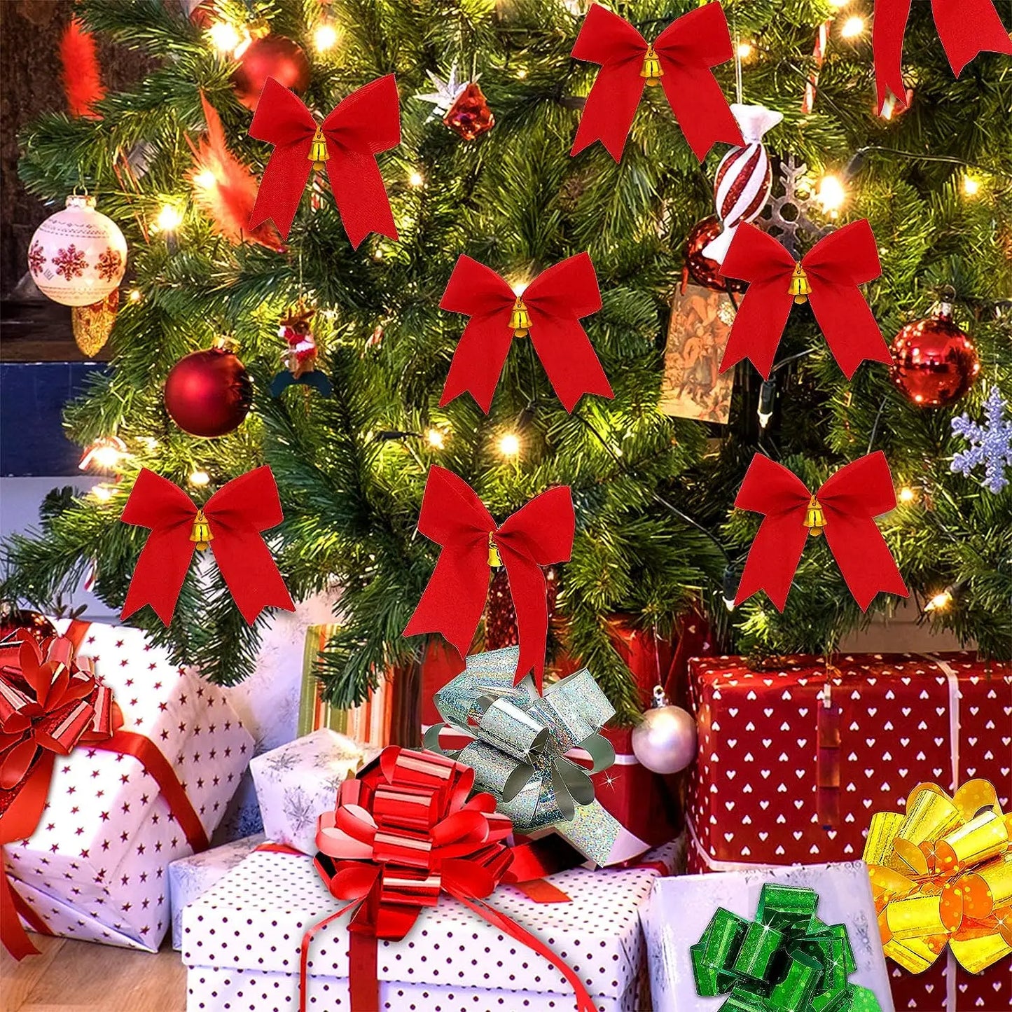 12/36pcs Christmas Bow Christmas Decorations For Home Gold Red Bowknot Xmas Tree Ornaments New Year 2024 Navidad Decor Supplies
