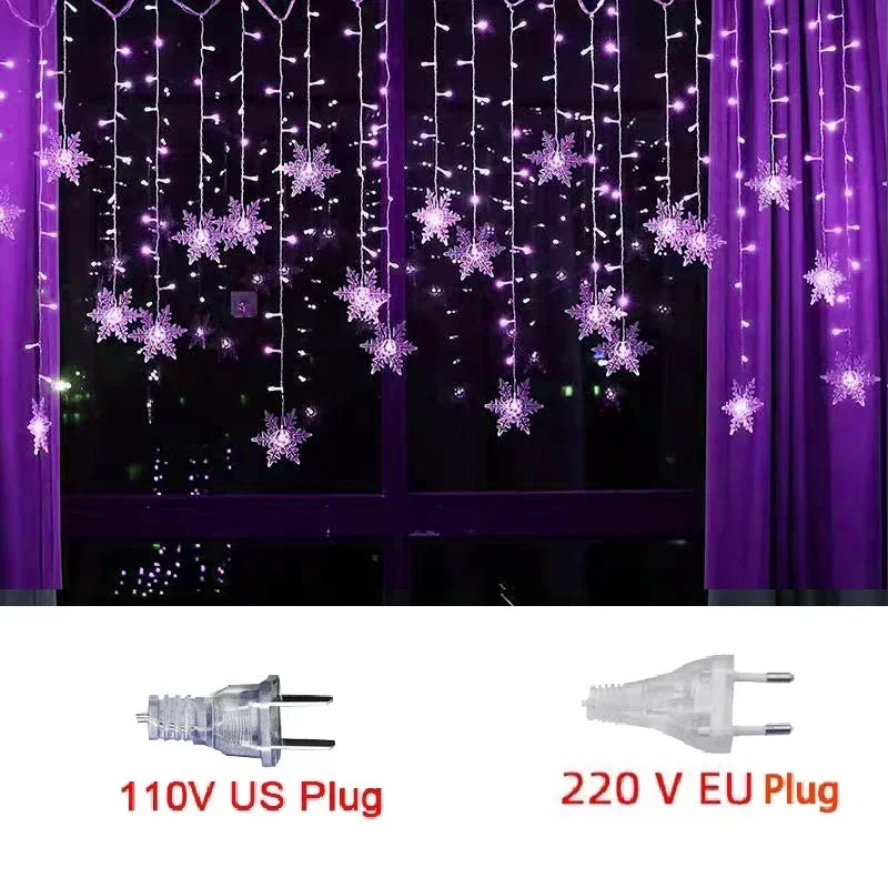 Christmas Holiday LED Snowflakes Flashing Fairy Curtain Lights 32M Waterproof String Lights for Xmas Party Wedding Decoration
