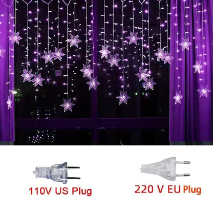 Christmas Holiday LED Snowflakes Flashing Fairy Curtain Lights 32M Waterproof String Lights for Xmas Party Wedding Decoration