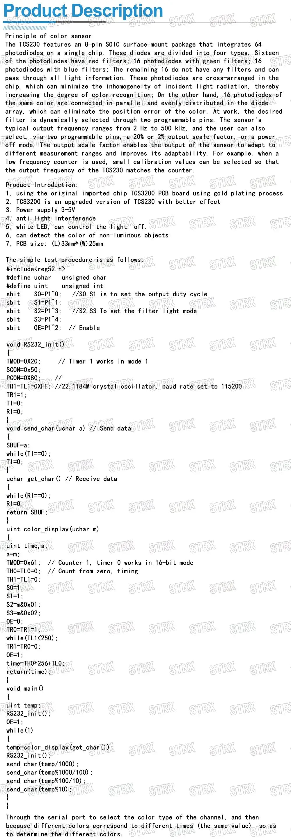 GY-31/GY-33 TCS34725 TCS3200 TCS230 Color Sensor Module for Arduino DC 3–5V