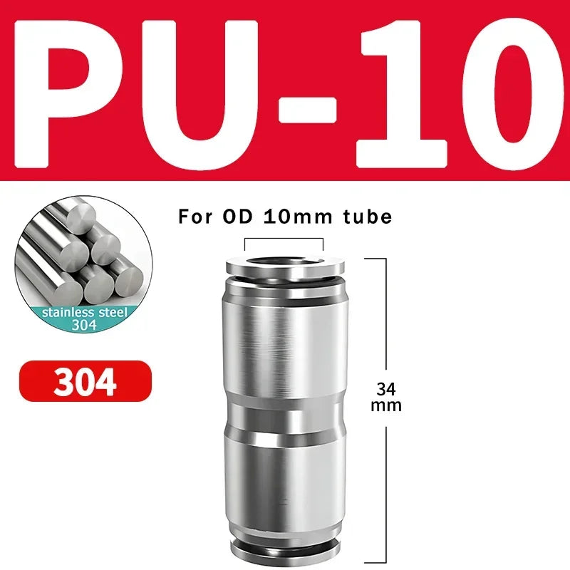 304 Stainless Steel Pneumatic Quick Connect Fitting PG PU 4/6/8/10mm Air Compressor Gas Pipe Hydraulic Plug-In
