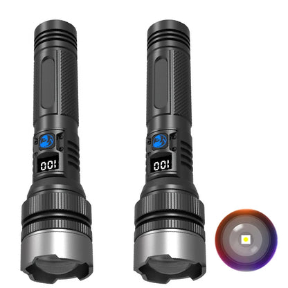 Powerful LED Flashlight Type-c Rechargeable Telescopic Zoom Torch Electric Display High Brightness Waterproof Lighting Torch