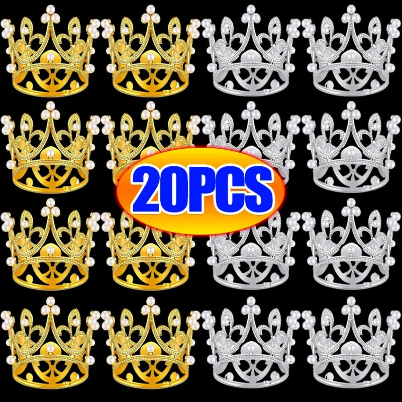 Mini Crown Cake Topper Pearl Tiara Gold Silver 20/1PCS
