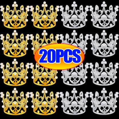 Mini Crown Cake Topper Pearl Tiara Gold Silver 20/1PCS